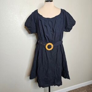 FIRST LOVE BY LOVELYN Black Textured Off Shoulder Puff Sleeve Belted Dress 3X